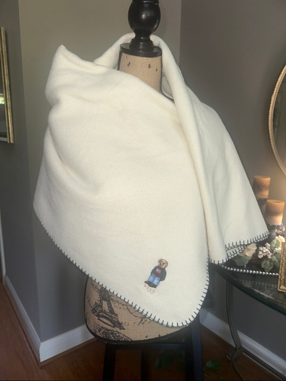 Polo by Ralph Lauren Polo Bear Cream Throw with Navy Stitching ♥️💙💚